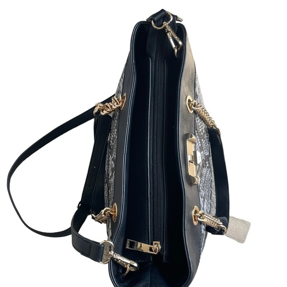 Aldo Snake Print Vegan Leather Satchel Tote Chain Handles Crossbody Strap Animal - Picture 10 of 12